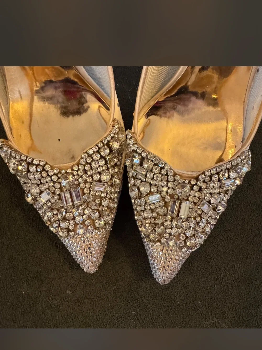 Badgley Mischka Ivory Satin Crystal-Embellished Pointed Toe Heels - Picture 2 of 6